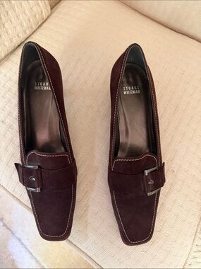 Stuart Weitzman Women's Brown Suede Loafers with Buckle